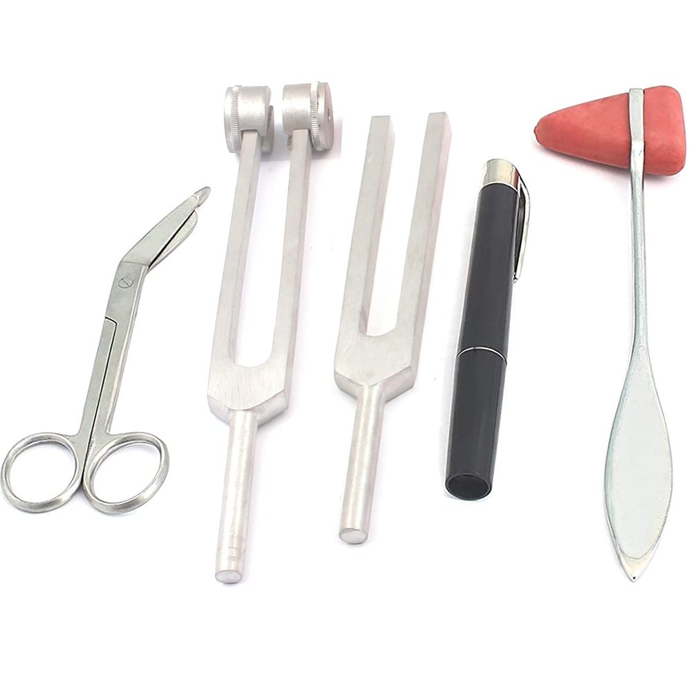 LAJA Imports Set Of 5 Pcs Reflex Percussion Taylor Hammer + Penlight + Tuning Fork C 128 C 512 + Bandage Scissors