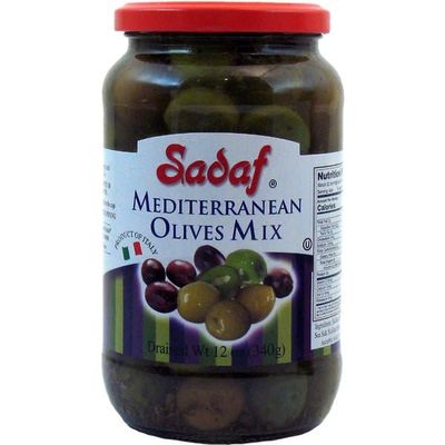 Sadaf Mediterranean Olives Mix - Mediterranean Olives for Cooking & Food Flavoring - Mediterranean Cuisine - Kosher & Vegetarian - 12 Oz Jar