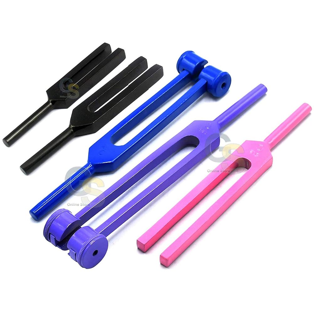 G.S Portable 5 Pcs Standard Musical Violin Tuning Fork Set 128hz 256hz 512hz 1024hz 2048hz (Purple, Pink, Black and Blue) Best Quality
