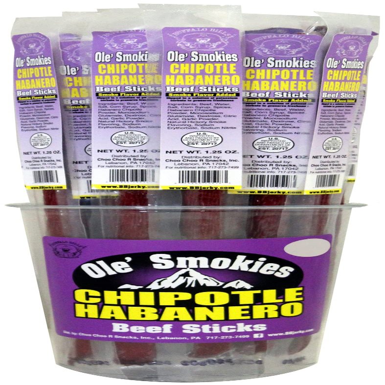Buffalo Bills Chipotle Habanero Ole Smokies - 15 Wrapped Beef Sticks Per Tub
