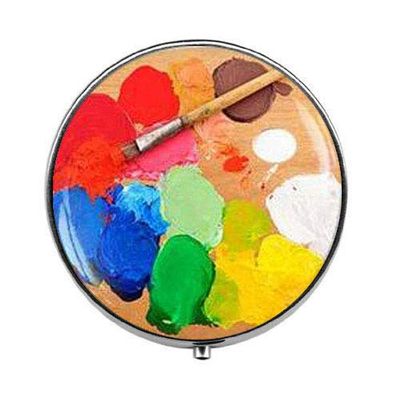 Artist Palette - Rainbow Paint Palette Pill Box - Charm Pill Box - Glass Candy Box