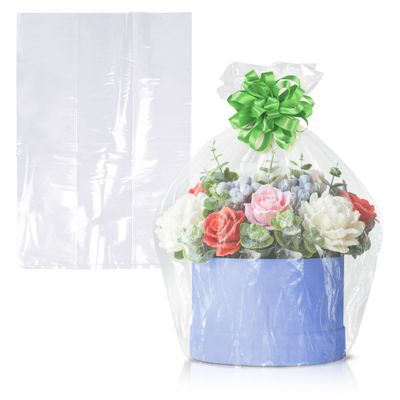 APQ Clear Gusseted Poly Bags, 12 x 10 x 24 Inches. Pack of 100 Waterproof Side Gusseted Plastic Bags with Open Top. 2 Mil Thick Flat Bottom Clear Bag for Packaging Popcorn, Cookies, Bread