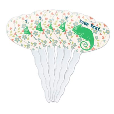 GRAPHICS & MORE Personalized Custom 1 Line Chameleon with Flowers Heart Love Cupcake Picks Toppers Decoration Set of 6