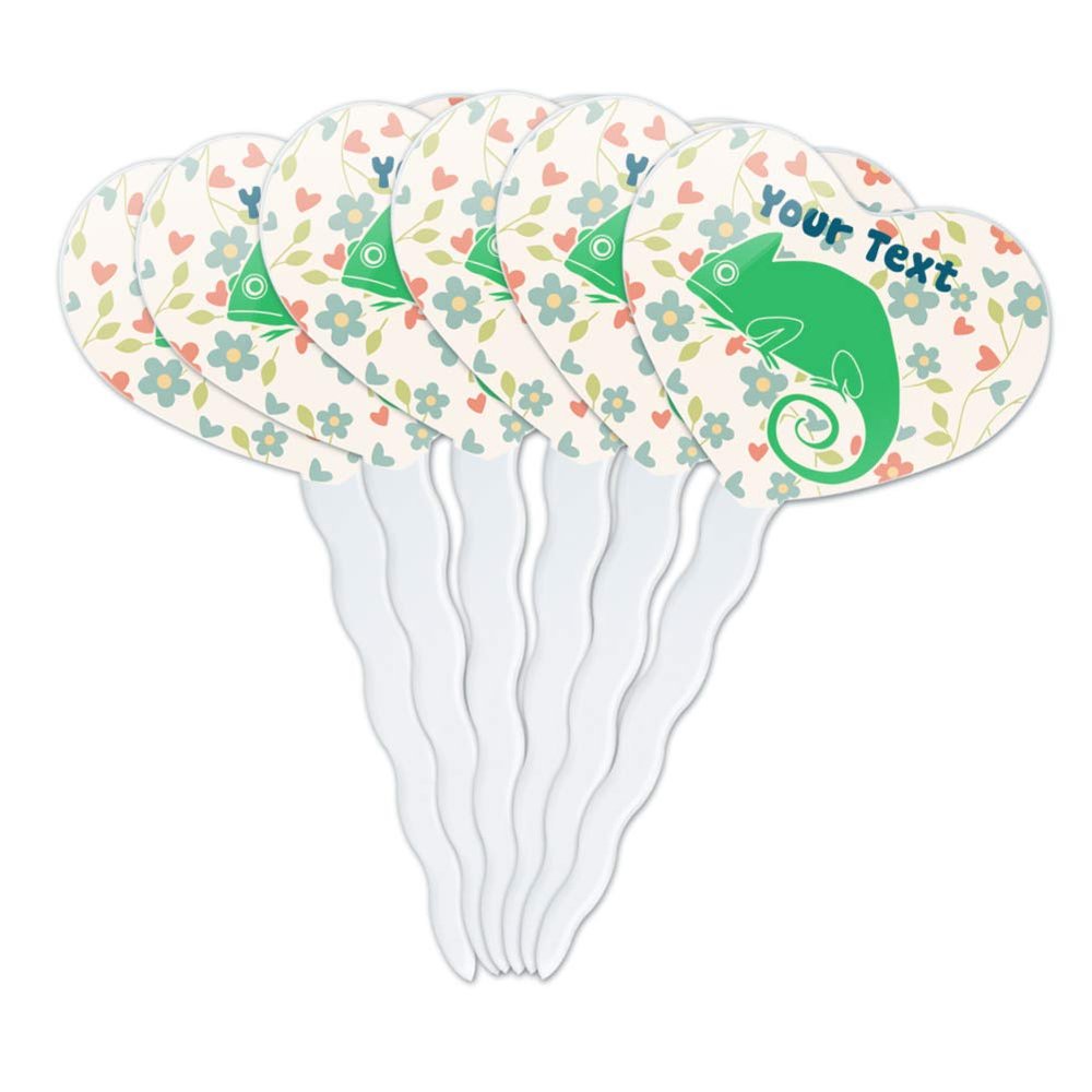 GRAPHICS & MORE Personalized Custom 1 Line Chameleon with Flowers Heart Love Cupcake Picks Toppers Decoration Set of 6
