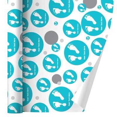 GRAPHICS & MORE Personalized Custom 1 Line Baby Feet on Blue Shower Gift Wrap Wrapping Paper Roll