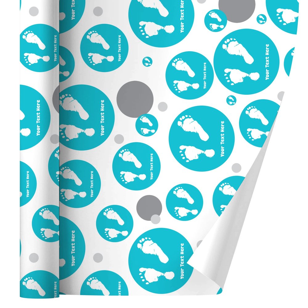 GRAPHICS & MORE Personalized Custom 1 Line Baby Feet on Blue Shower Gift Wrap Wrapping Paper Roll