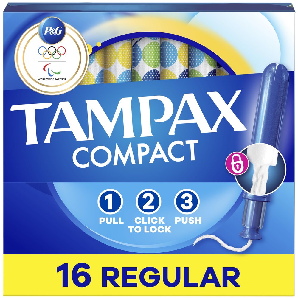 Tampax Compact Pearl Tampons, with LeakGuard Braid & Extendable Applicator, Regular Absorbency, Compact Extendable Applicator, Unscented, 16 Count (Packaging May Vary)