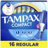Tampax Compact Pearl Tampons, with LeakGuard Braid & Extendable Applicator, Regular Absorbency, Compact Extendable Applicator, Unscented, 16 Count (Packaging May Vary) view 1