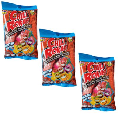 Chili Rokas Revolcadas (18 Pieces, 3 Pack), Assorted Mexican Candies, Sweet and Sour Hard Candy Pieces, Mexican Party Supplies, Chili-Covered Snacks, Individually Wrapped Candies