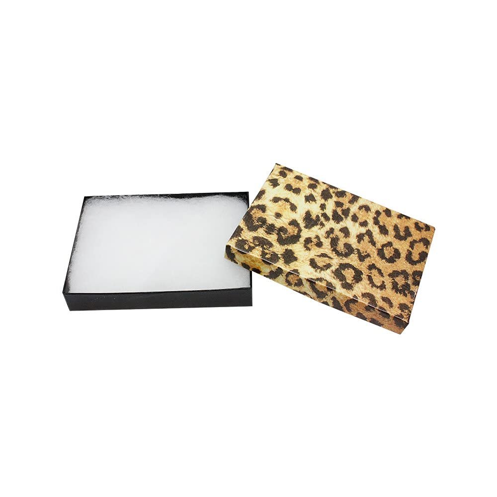 100 PC 5-3/8" x 3-7/8" Gift Boxes Jewelry Leopard Print Cotton Filled Batting Cardboard Box