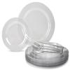 " OCCASIONS " 150pcs set (25 Guests)-Wedding Plastic Plates & cutlery -Disposable heavyweight Dinnerware 10.5'', 7.5'' + Silverware w/double fork (Clear Plates, Silver Silverware) view 1
