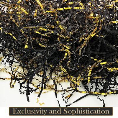 Crinkle Cut Paper Shred Filler Black & Gold for Gift Wrapping & Basket Filling - (1/2 LB)
