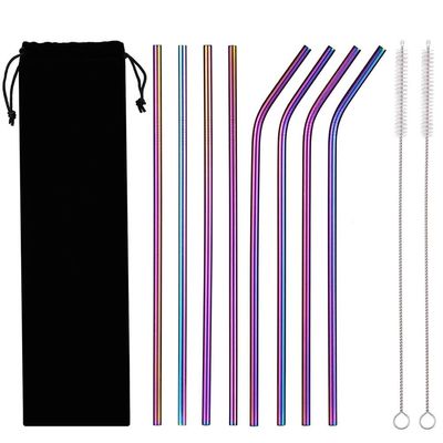 10PCS/Set Stainless Steel Straws, 8.5in Straight/Curved Reusable Replacement Metal Straws With Cleaning Brush For 20oz Tumblers - KKAAyueqin (colorful)