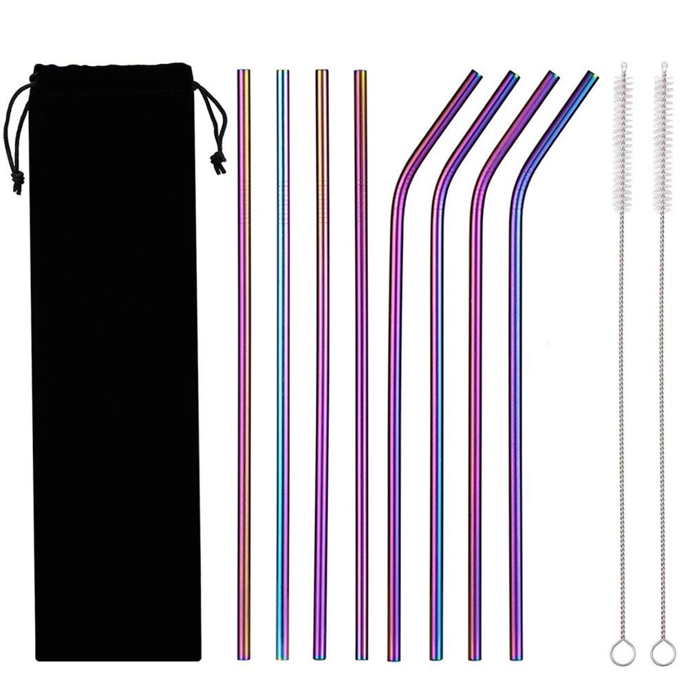 10PCS/Set Stainless Steel Straws, 8.5in Straight/Curved Reusable Replacement Metal Straws With Cleaning Brush For 20oz Tumblers - KKAAyueqin (colorful)