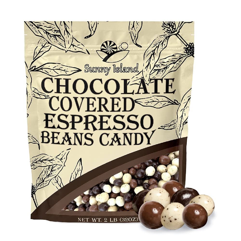 Chocolate Covered Coffee Beans Mix 2-Pound Bag | Milk, White & Dark Chocolate Covered Espresso Beans | Tri-Colored Coffee Candy for Office Bowls & Party Favors