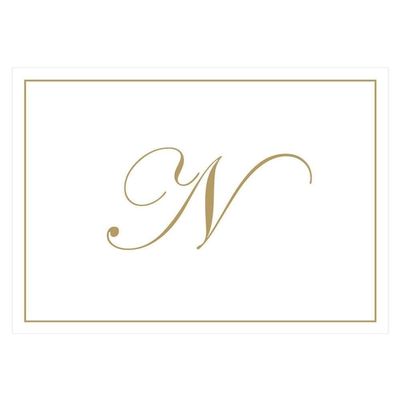 Caspari Gold Embossed Initials Boxed Note Cards in Letter N, 16 Cards & Envelopes