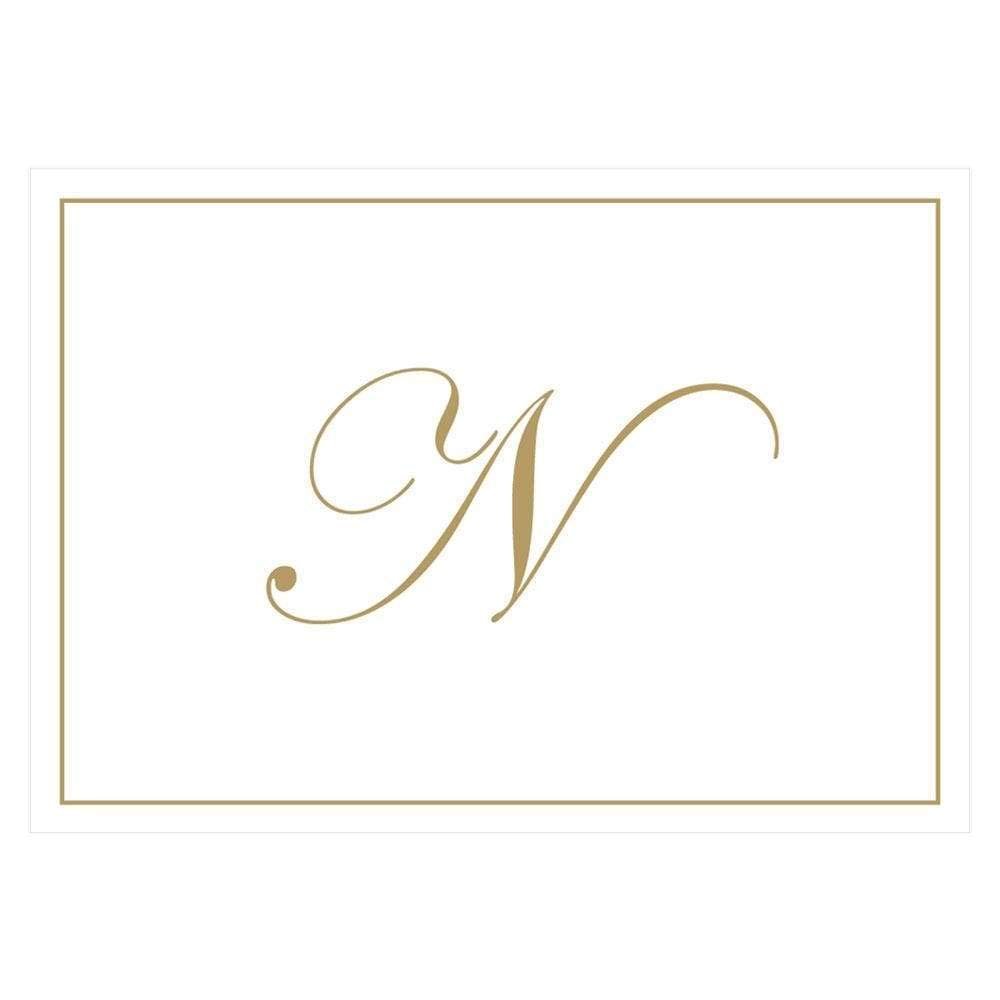 Caspari Gold Embossed Initials Boxed Note Cards in Letter N, 16 Cards & Envelopes