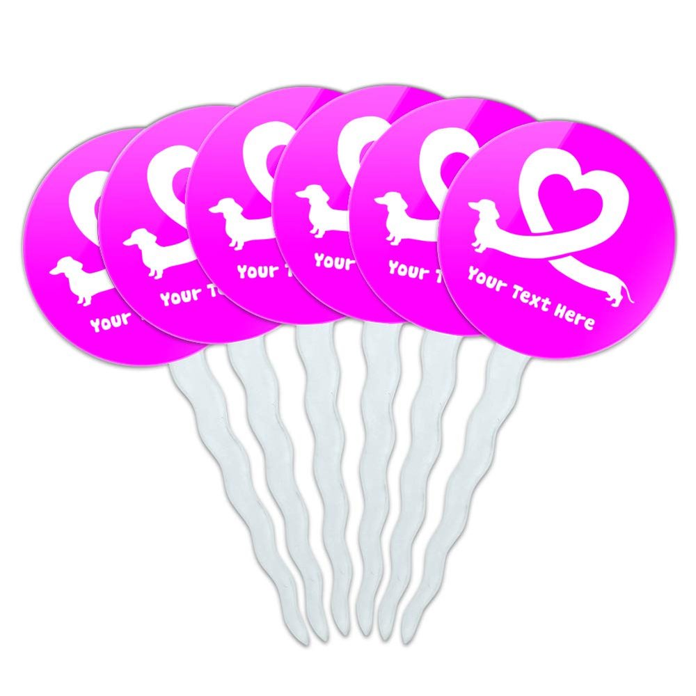 GRAPHICS & MORE Personalized Custom 1 Line Dachshund Wiener Dog Love Heart Cupcake Picks Toppers Decoration Set of 6