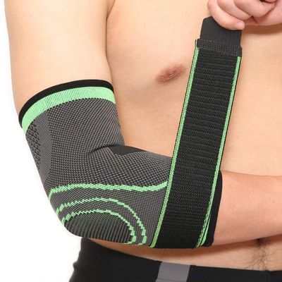 1Pair Elastic Bandage Tennis Elbow Support Protector Basketball Running Volleyball Compression Adjustable Elbow Pad Brace (Green, L)