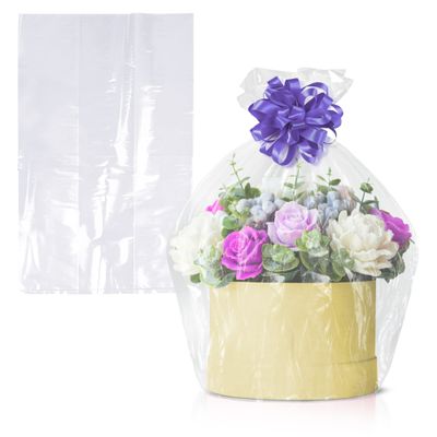 APQ Clear Gusseted Poly Bags, 10 x 8 x 24 Inches. Pack of 100 Waterproof Side Gusseted Plastic Bags with Open Top. 2 Mil Thick Flat Bottom Clear Bag for Packaging Popcorn, Cookies, Bread