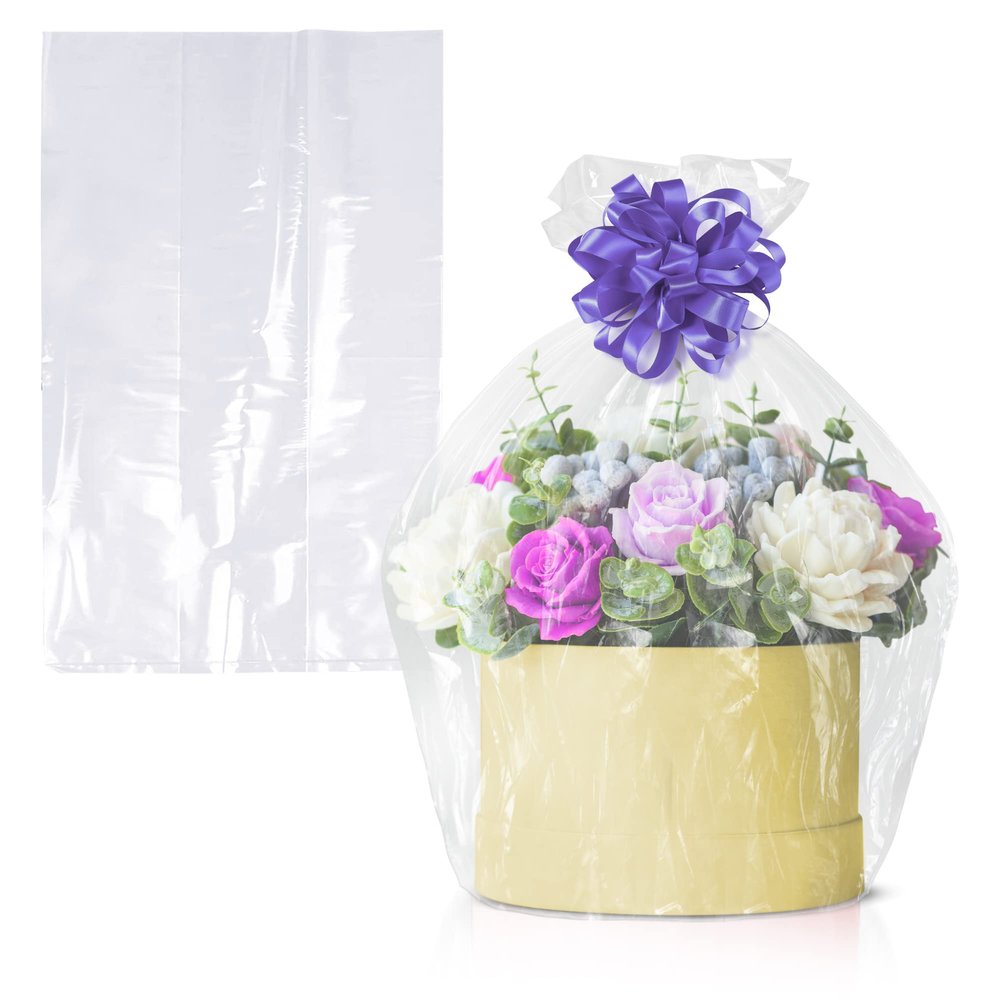 APQ Clear Gusseted Poly Bags, 10 x 8 x 24 Inches. Pack of 100 Waterproof Side Gusseted Plastic Bags with Open Top. 2 Mil Thick Flat Bottom Clear Bag for Packaging Popcorn, Cookies, Bread