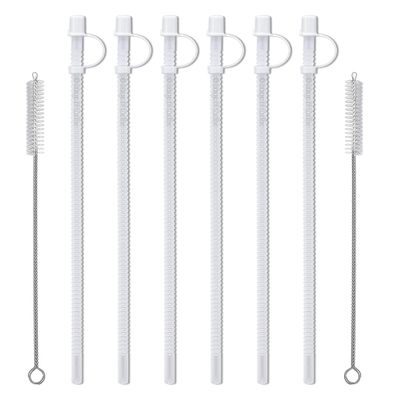 15" Flexible Straws for Jumbo Mugs (6) with 2 Straw Cleaning Brushes