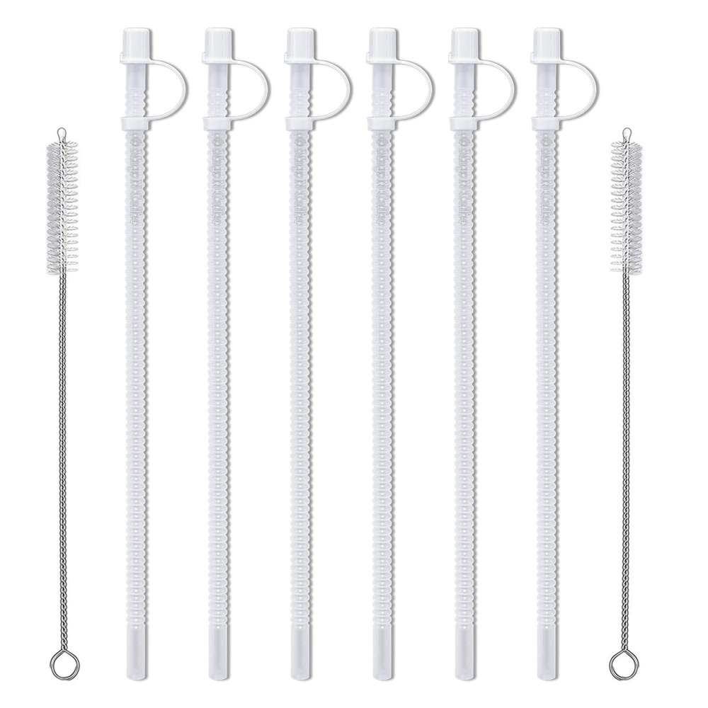 15" Flexible Straws for Jumbo Mugs (6) with 2 Straw Cleaning Brushes