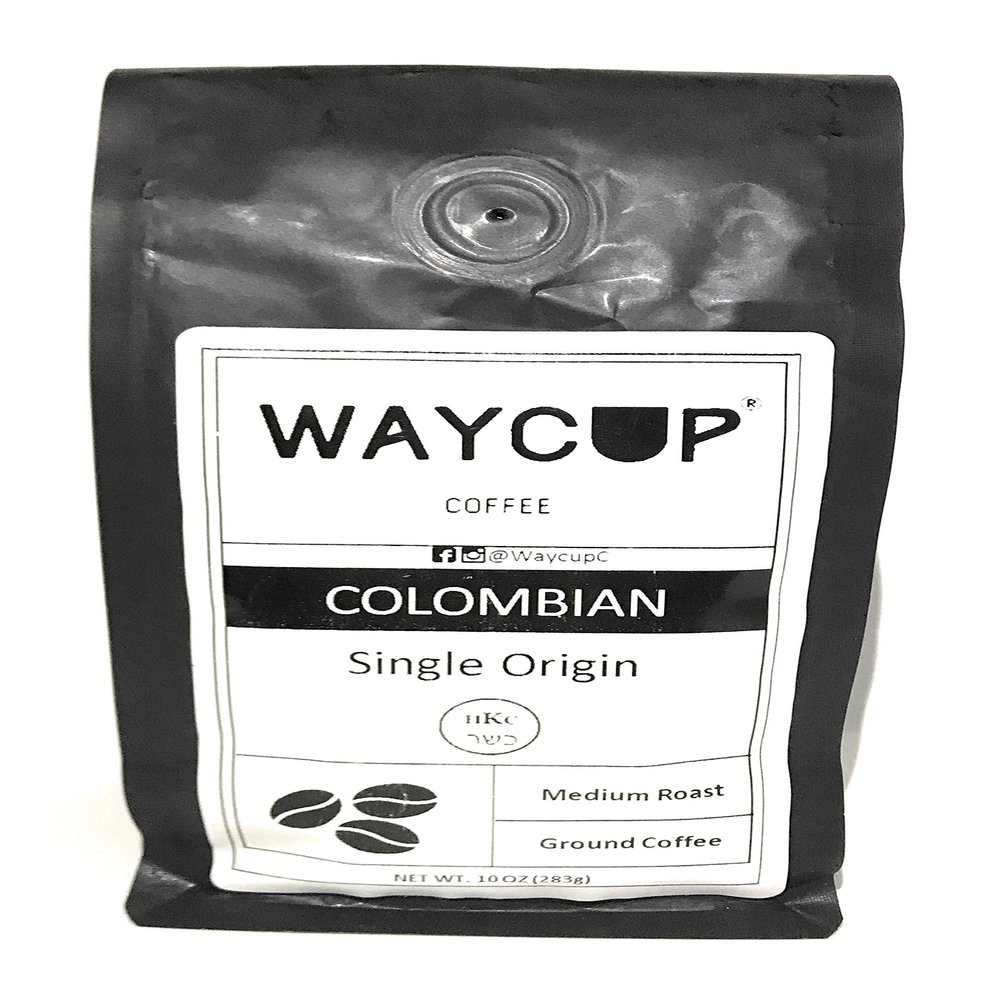 Waycup %100 Colombian (Single Origin) Kosher Coffee, Ground, 10 oz.
