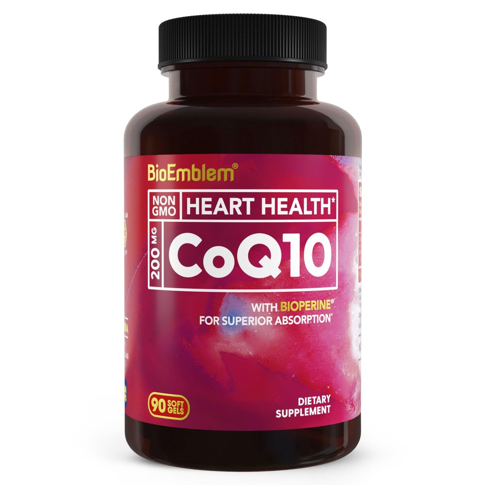 BioEmblem CoQ10 with BioPerine - 200mg Softgels, High Absorption - Coenzyme Q10 Antioxidant for Energy Production, Heart Health - Natural Form, Non-GMO CoQ10 Supplement - 90 Count