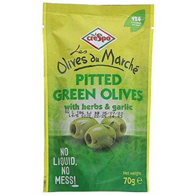 Crespo Pitted Green Olive Herb/Garlic 70g (Pack of 8)
