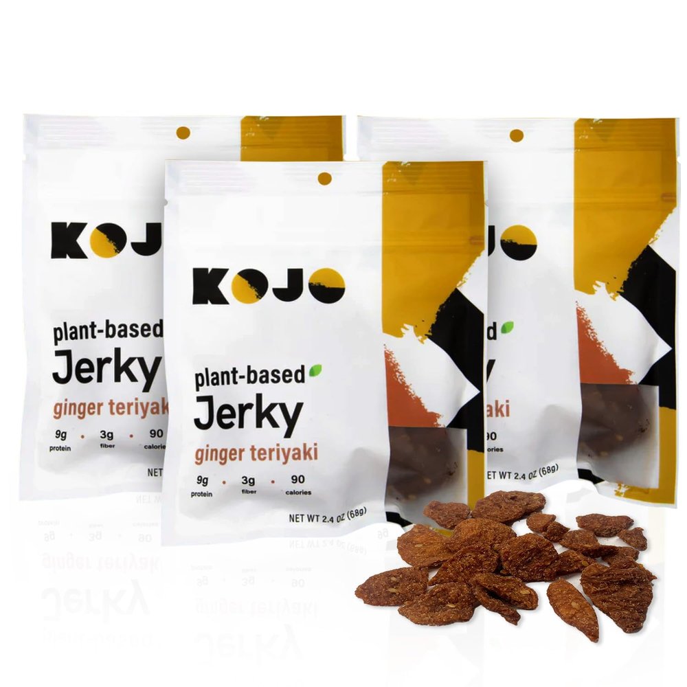 Kojo - Plant-based Vegan Jerky - Ginger Teriyaki - Gingery Zing and Shamelessly Meaty Flavor - 9g Protein, 3g Fiber, 90 Calories - 3 Bags (2.4 oz)