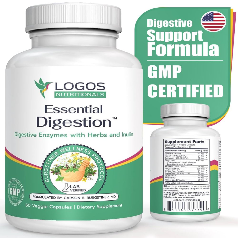 logos nutritionals - Essential Digestion 90 Veggie Caps - Digestive Enzymes to Improve Digestive and Gut Health and Relieve Digestive Issues - for Men and Women