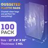 APQ Clear Gusseted Poly Bags, 12 x 8 x 30 Inch. Pack of 100 Gusseted Plastic Bags 1 Mil Thick for Favors with Open Top. Clear Plastic Bags for Packaging Cookies, Popcorn, Candies, Homemade Bread view 2