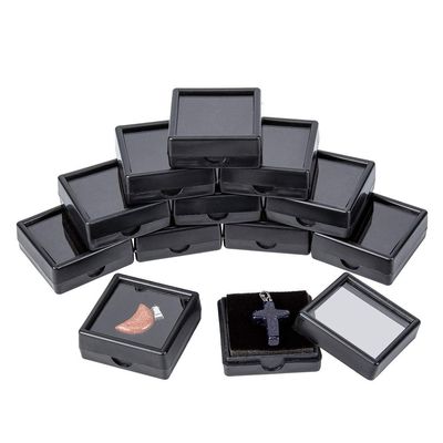 BENECREAT 24 Pack Black Gemstone Display Box Jewelry Box Container with Clear Top Lids 1.57x0.6 for Festival Treat, Gems, Coins, Diamond, Gift Packing