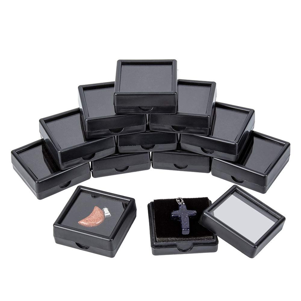 BENECREAT 24 Pack Black Gemstone Display Box Jewelry Box Container with Clear Top Lids 1.57x0.6 for Festival Treat, Gems, Coins, Diamond, Gift Packing