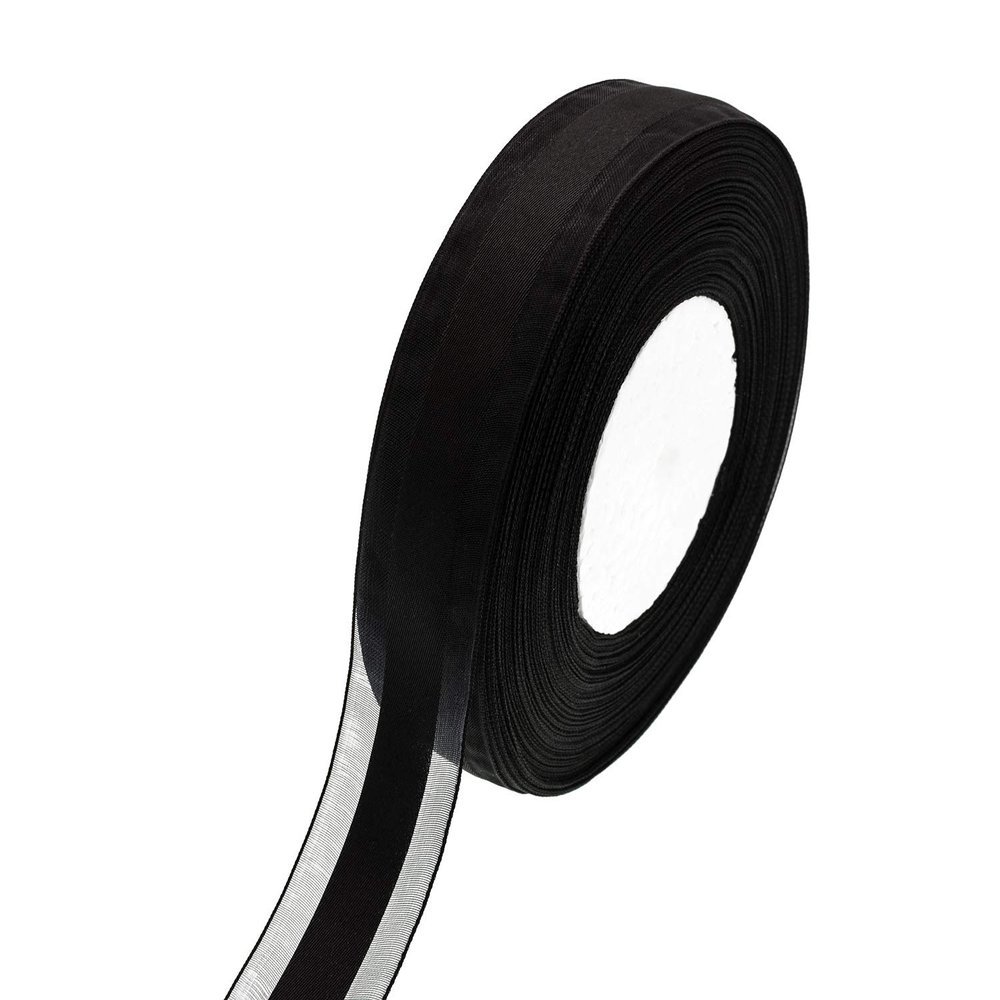 ATRBB 50 Yards 1 Inch Wide Satin Ribbon with Organza Edge for Wedding Gifts Wrapping DIY Bows and Craft (Black)