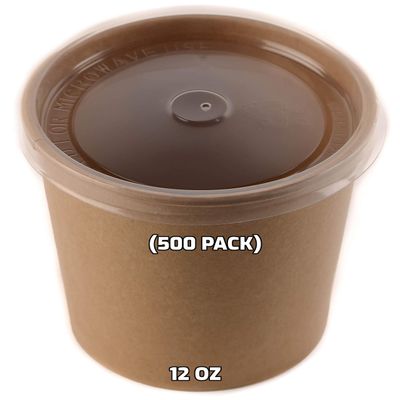 EcoQuality [500 Pack] 12 oz Disposable Kraft Paper Soup Containers with Plastic LIDS - Half Pint Ice Cream Containers, Frozen Yogurt Cups, Restaurant, Microwavable, Take Out, Food Storage, Recyclable