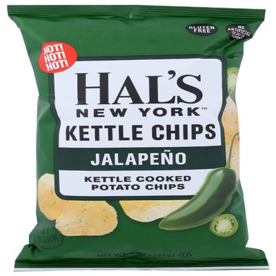 Hal's New York Kettle Chips, Jalapeo Kettle Cooked Potato Chips, No Artificial Colors or Flavors, Kosher, Gluten Free, 5 Ounce (Pack of 12)