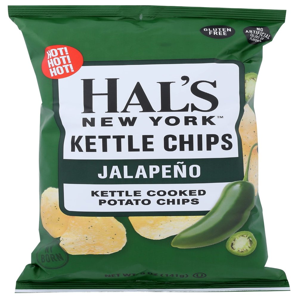 Hal's New York Kettle Chips, Jalapeo Kettle Cooked Potato Chips, No Artificial Colors or Flavors, Kosher, Gluten Free, 5 Ounce (Pack of 12)