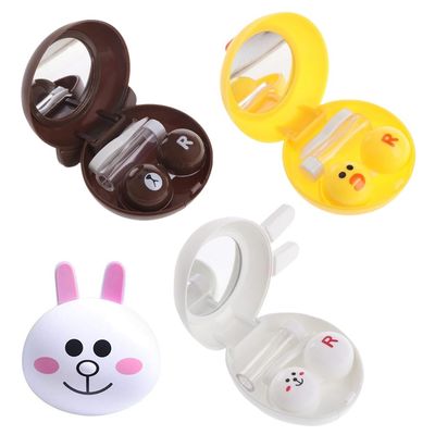 AKOAK 3 Pcs/set Contact Lens Case, Cute Animal Contact Lens Case Rabbit, Bear and Duck, Travel Kit Easy Carry Mirror Container