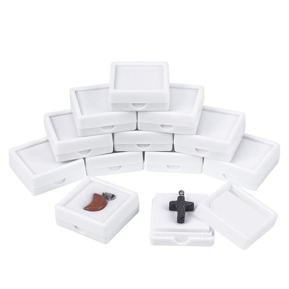 BENECREAT 24PCS White Gemstone Display Box Jewelry Box Container 1.57x0.6 with Clear Top Lids for Gems,Jewelry and Festival Gift Packing