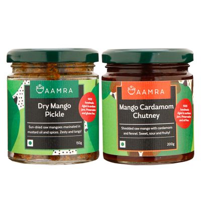Aamra Homemade Traditional Dry Mango Pickle (150 Gm) And Mango Cardamom Chutney (200 Gm) Combo Of 2 Homemade Pickles
