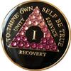 1 Year AA Medallion Black Tri-Plate Pink Transition Color Crystal Chip view 1