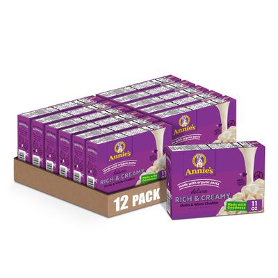 Annie's Deluxe Macaroni and Cheese with Organic Pasta, Real White Cheddar Cheese and Shells, 11 oz (Pack of 12)