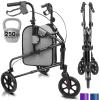 Vive Mobility 3 Wheel Walker - Three Wheeled Rollator for Seniors - Lightweight, Foldable, Narrow, Heavy Duty - for Elderly Men Women - Folding 3-Wheel Tri Scooter with Basket Bag view 1
