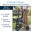 Vive Mobility 3 Wheel Walker - Three Wheeled Rollator for Seniors - Lightweight, Foldable, Narrow, Heavy Duty - for Elderly Men Women - Folding 3-Wheel Tri Scooter with Basket Bag view 2