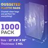 APQ Clear Gusseted Poly Bags, 12 x 8 x 30 Inch. Pack of 1000 Gusseted Plastic Bags 1 Mil Thick for Favors with Open Top. Clear Plastic Bags for Packaging Cookies, Popcorn, Candies, Homemade Bread view 2