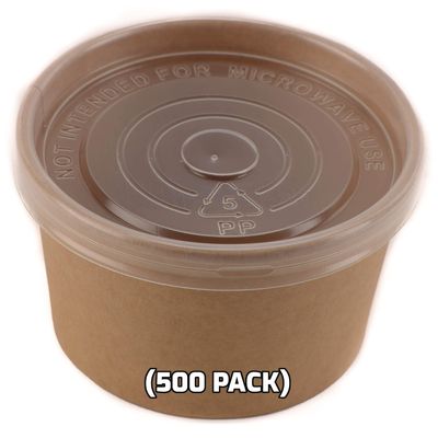 EcoQuality [500 Pack] 8 oz Disposable Kraft Paper Soup Containers with Plastic LIDS - Half Pint Ice Cream Containers, Frozen Yogurt Cups, Restaurant, Microwavable, Take Out, Food Storage, Recyclable