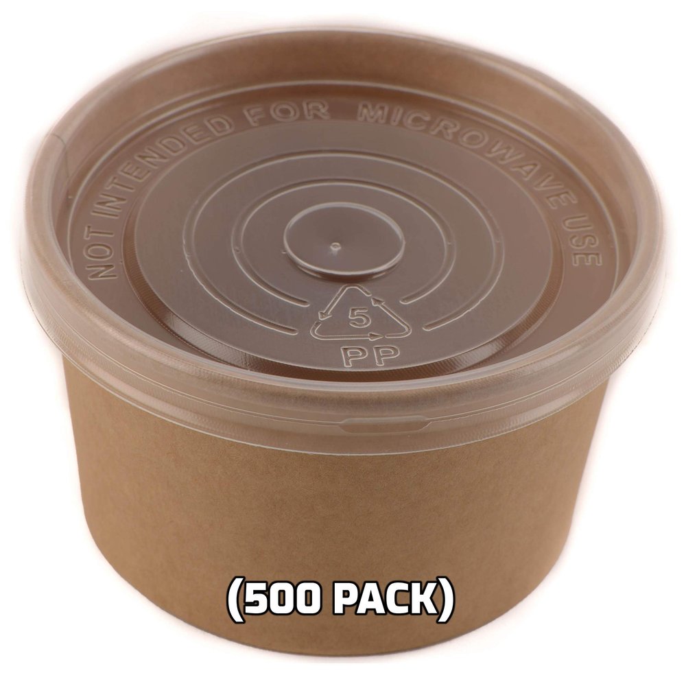 EcoQuality [500 Pack] 8 oz Disposable Kraft Paper Soup Containers with Plastic LIDS - Half Pint Ice Cream Containers, Frozen Yogurt Cups, Restaurant, Microwavable, Take Out, Food Storage, Recyclable