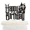 Spooky Happy Birthday Cake Topper - Halloween Haunted House Black Glitter Cake Topper - Cartoon Kids Birthday Party Friday The 13th Party Cake Derocation view 1